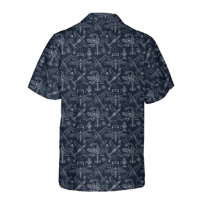 Airplane Navy White Men's Hawaiian Shirt, Airplane Aviation Hawaiian Shirts HE0178
