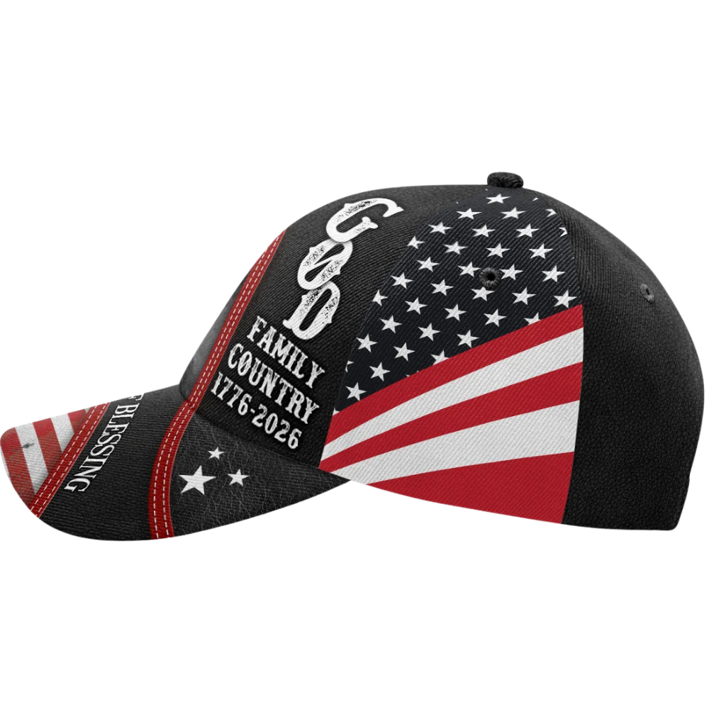 God Family Country 1776-2026 250 Years Of Blessing Custom USA Flag Baseball 3D Cap, Personalized Jesus Christian Cap 4th Of July CP0572