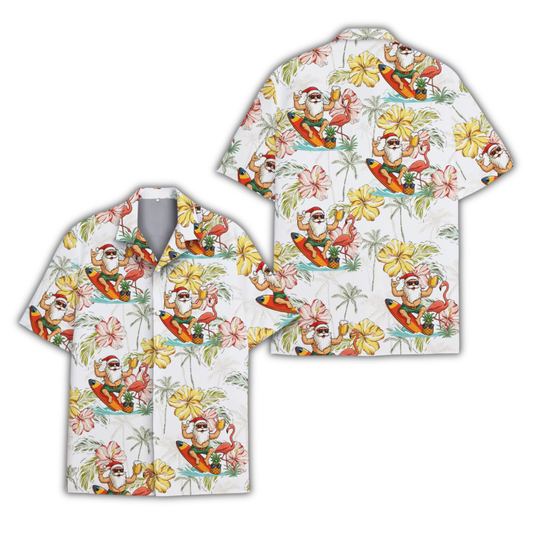 Surfing Santa Floral Hawaiian Shirt, Tropical Christmas Hawaiian Shirt HE0941