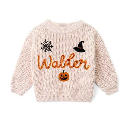 Personalized Halloween Baby Embroidered Knit Sweater, Custom Halloween Sweatshirt For Baby BB0761