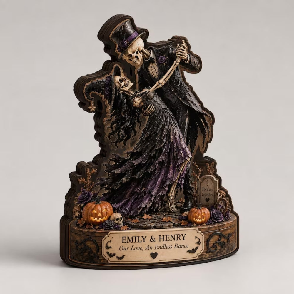 Custom Skeleton Couple Wedding Wooden Block, Custom Halloween Wedding Wooden Plaque WD0780