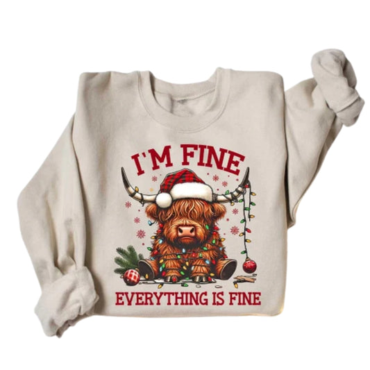 I'm Fine Everything Is Fine Cow Christmas Sweatshirt, Christmas Highland Cow Sweatshirt 2D0561