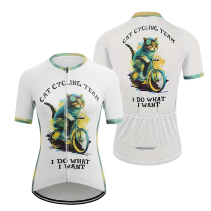 Cat Cycling Team I Do What I Want Womens Cyling Short Sleeve Jerseys, Funny Cat Cycling Jersey For Women CE0015