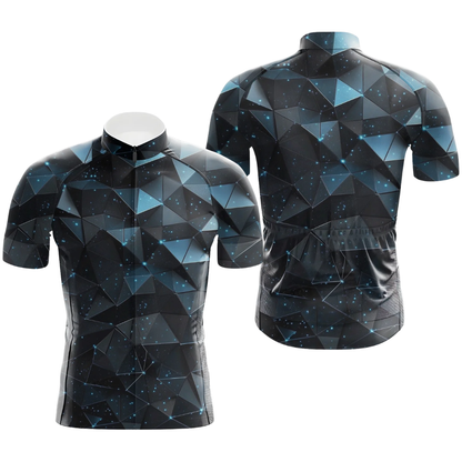Night Sky Geometric Cycling Short Sleeve Jersey For Men, Geometric Black And Blue Cycling Jersey CG0866