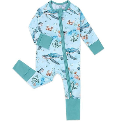Turtle Ocean Blue Baby Convertible Zipper Romper, Turtle Baby Convertible Romper Ocean Lover BB0382