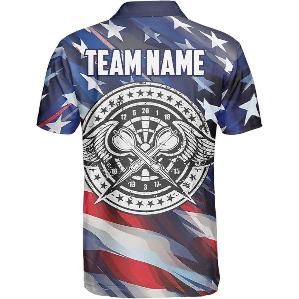 Custom American Flag Darts Polo Shirt For Men, Custom Patriotic Darts Team Shirts DZ0001