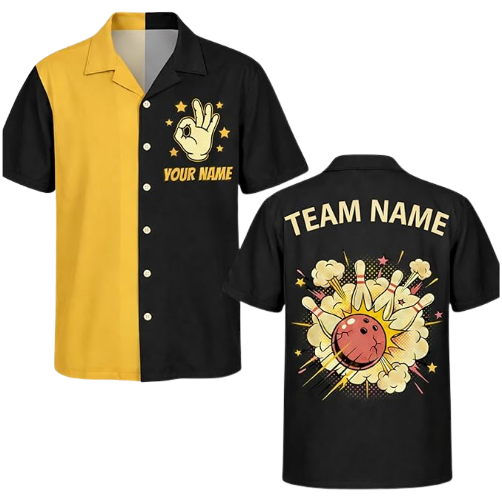 Custom Retro Blue Beige Bowling Hawaiian Shirt Mens, Custom Team Retro Bowling Shirt BZ0570