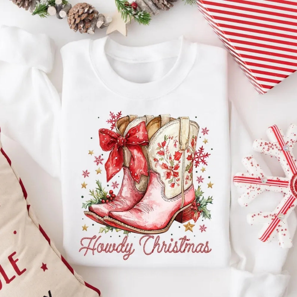 Howdy Cowgirl Boots Christmas Sweatshirt, Christmas Western Sweatshirt 2D0750