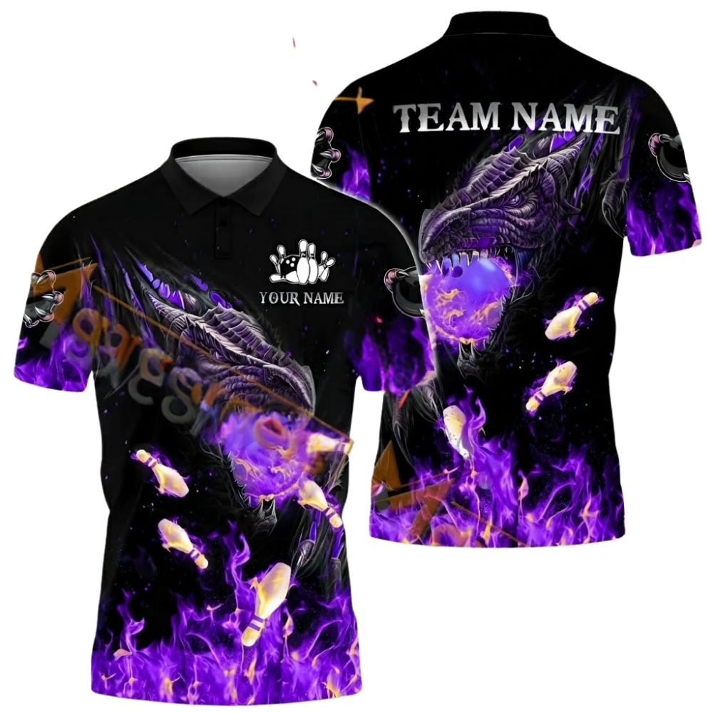 Custom Dragon Flaming Ball Bowling Polo Shirt For Mens, Custom Dragon Bowling Shirts Team BZ0593