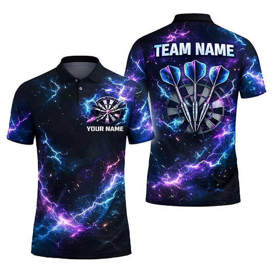 Custom Thunder Blue Purple Lightning Dart Men Polo Shirt, Custom Thunder Darts Team Shirts DZ0084