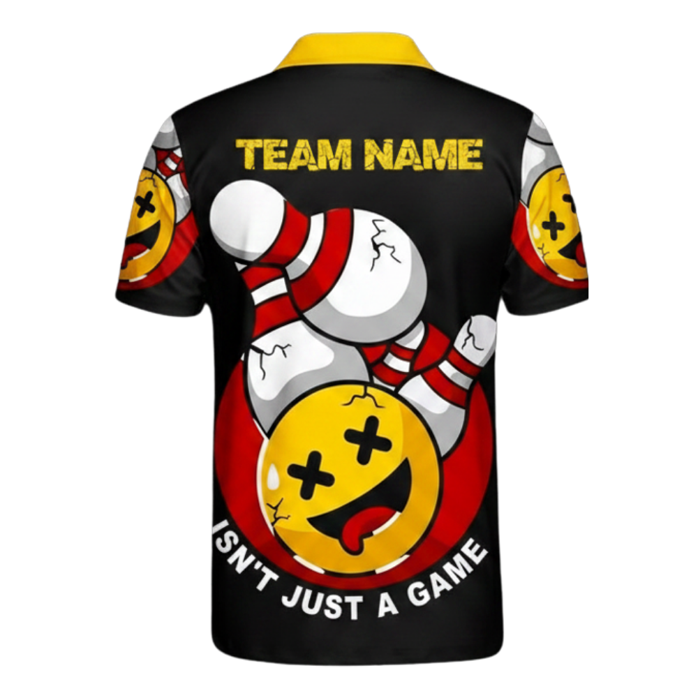 Isn't Just A Game Custom Funny Ball And Pins Bowling Mens Polo Shirt, Custom Funny Bowling Team Shirts Black Yellow BZ0494