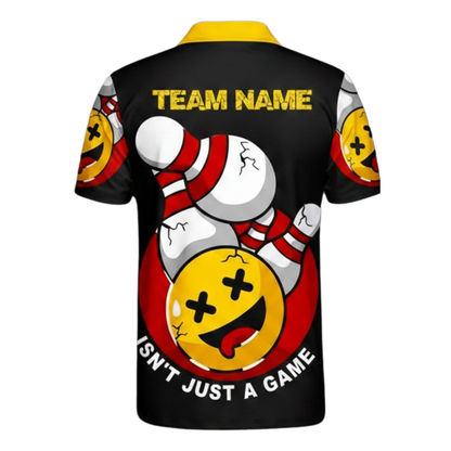 Isn't Just A Game Custom Funny Ball And Pins Bowling Mens Polo Shirt, Custom Funny Bowling Team Shirts Black Yellow BZ0494