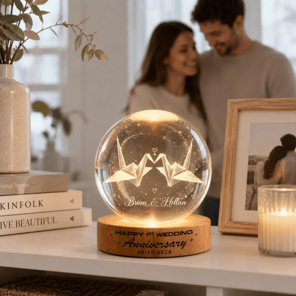 Custom Paper Wedding Anniversary Crystall Ball Led Night Light, Custom 1st Wedding Night Light WD0822