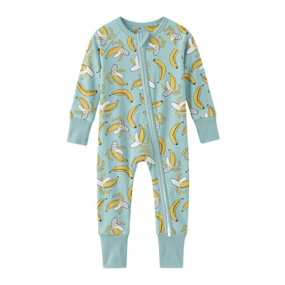 Banana Yellow Cyan Baby Convertible Zipper Romper, Banana Baby Romper Convertible BB0665