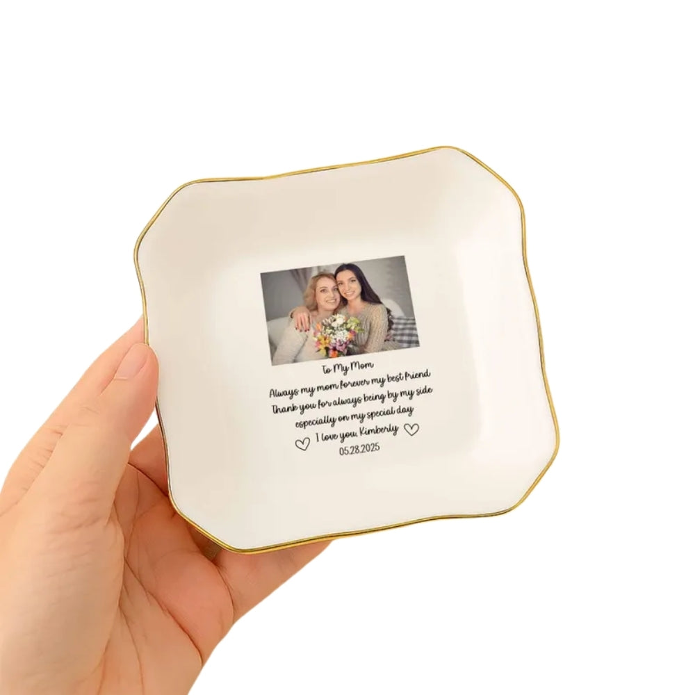 To My Mom Custom Photo Wedding Ring Dish, Custom Mother Of The Bride Jewelry Dish WD0133