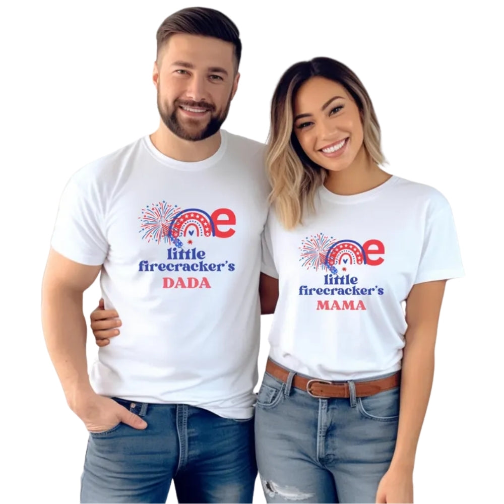 One Little Firecracker Custom Matching First Birthday  Family T Shirt, Custom 4th Of July Birthday Shirts For Family ET0675