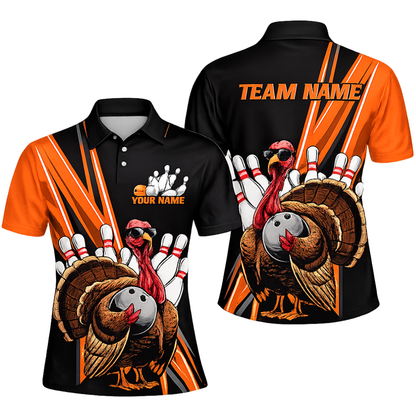 Custom Turkey Chicken Bowling Men Polo Shirt, Custom Bowling Team Shirt For Thanksgiving BZ0475