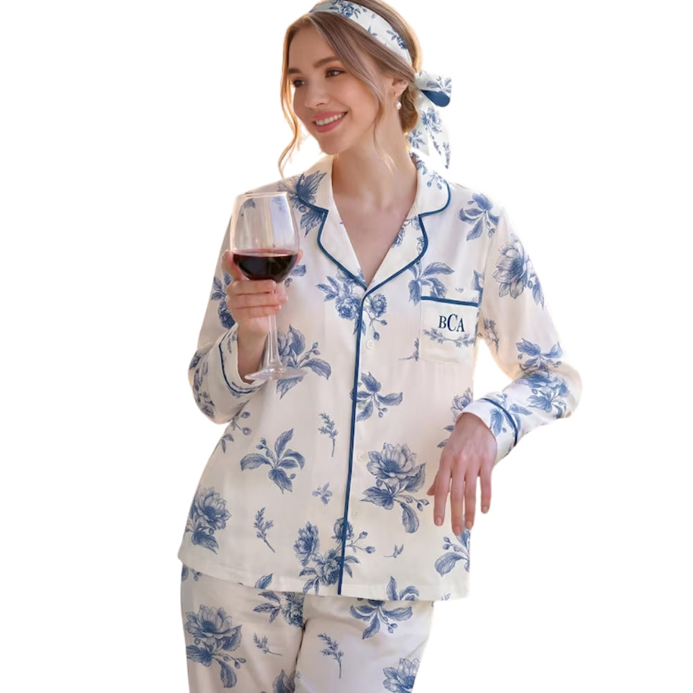 Custom Floral Maid Of Honor Pajamas Set For Bridal Shower, Personalized Floral Bridesmaid Pajamas WD0194