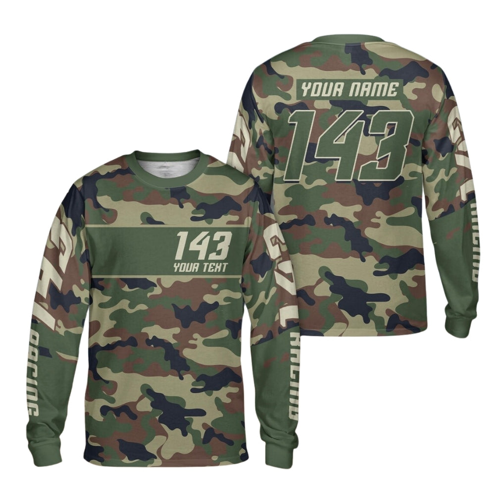 Custom Blue Camouflage Racing Dirt Bike Long Sleeve Jersey For Men, Custom Camo Dirt Bike Motocross Jerseys Shirt ME0034