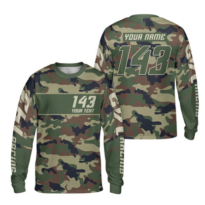 Custom Blue Camouflage Racing Dirt Bike Long Sleeve Jersey For Men, Custom Camo Dirt Bike Motocross Jerseys Shirt ME0034
