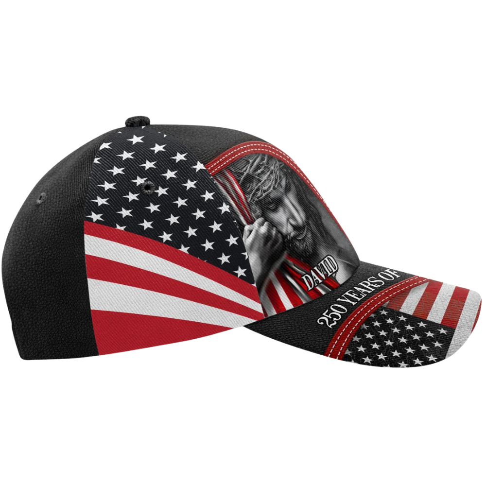 God Family Country 1776-2026 250 Years Of Blessing Custom USA Flag Baseball 3D Cap, Personalized Jesus Christian Cap 4th Of July CP0572