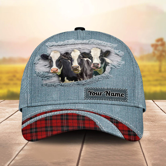 Holstein Red Caro And Jeans Pattern Customized Name Cap CA0132