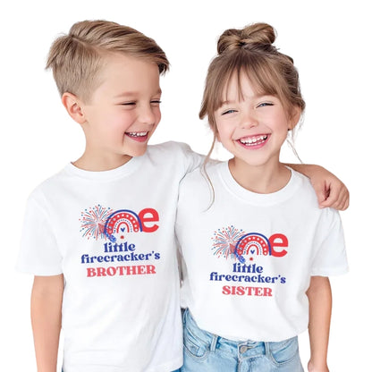 One Little Firecracker Custom Matching First Birthday  Family T Shirt, Custom 4th Of July Birthday Shirts For Family ET0675