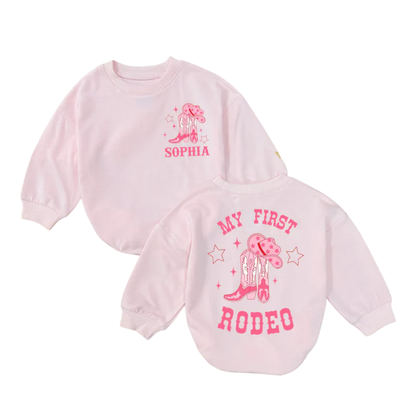 My First Rodeo Custom Name Cowgirl Baby Romper Sweater, Custom Western Baby Romper Sweatshirt BB0224