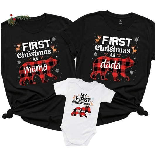 Custom First Christmas Bear Matching Family T Shirt, Custom Family First Christmas Shirts ET1306