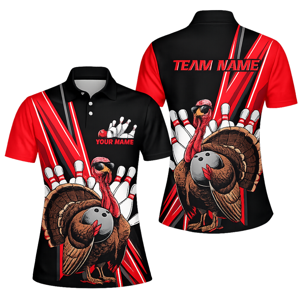 Custom Turkey Chicken Bowling Men Polo Shirt, Custom Bowling Team Shirt For Thanksgiving BZ0475