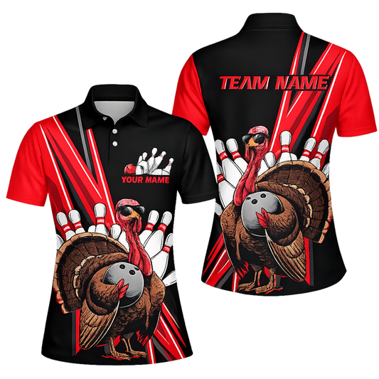 Custom Turkey Chicken Bowling Men Polo Shirt, Custom Bowling Team Shirt For Thanksgiving BZ0475