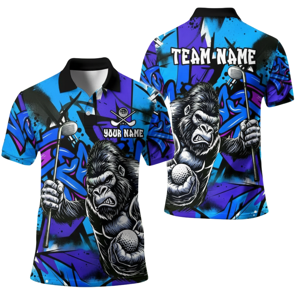 Custom Gorilla Men's Green Golf Polo Shirt, Custom Team Gorilla Golf Shirts GE0514