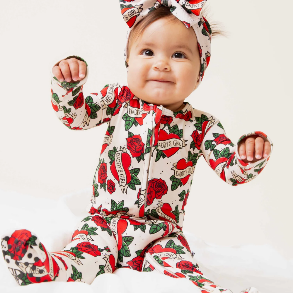 Daddy's Girl Rose Baby Convertible Zippy Romper, Floral Baby Romper Convertible BB0910