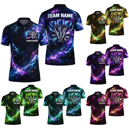 Custom Thunder Blue Purple Lightning Dart Men Polo Shirt, Custom Thunder Darts Team Shirts DZ0084