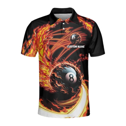 Custom Flame 8 Ball Billiard Men's Polo Shirt, Custom Flame Billiard Team Shirts BIZ0255