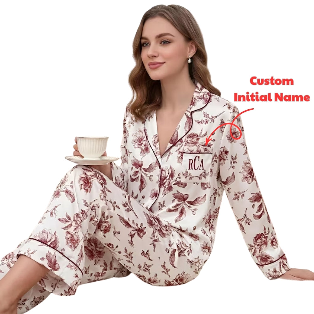 Custom Floral Maid Of Honor Pajamas Set For Bridal Shower, Personalized Floral Bridesmaid Pajamas WD0194