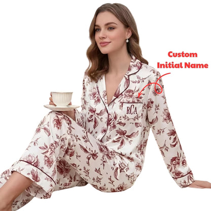 Custom Floral Maid Of Honor Pajamas Set For Bridal Shower, Personalized Floral Bridesmaid Pajamas WD0194