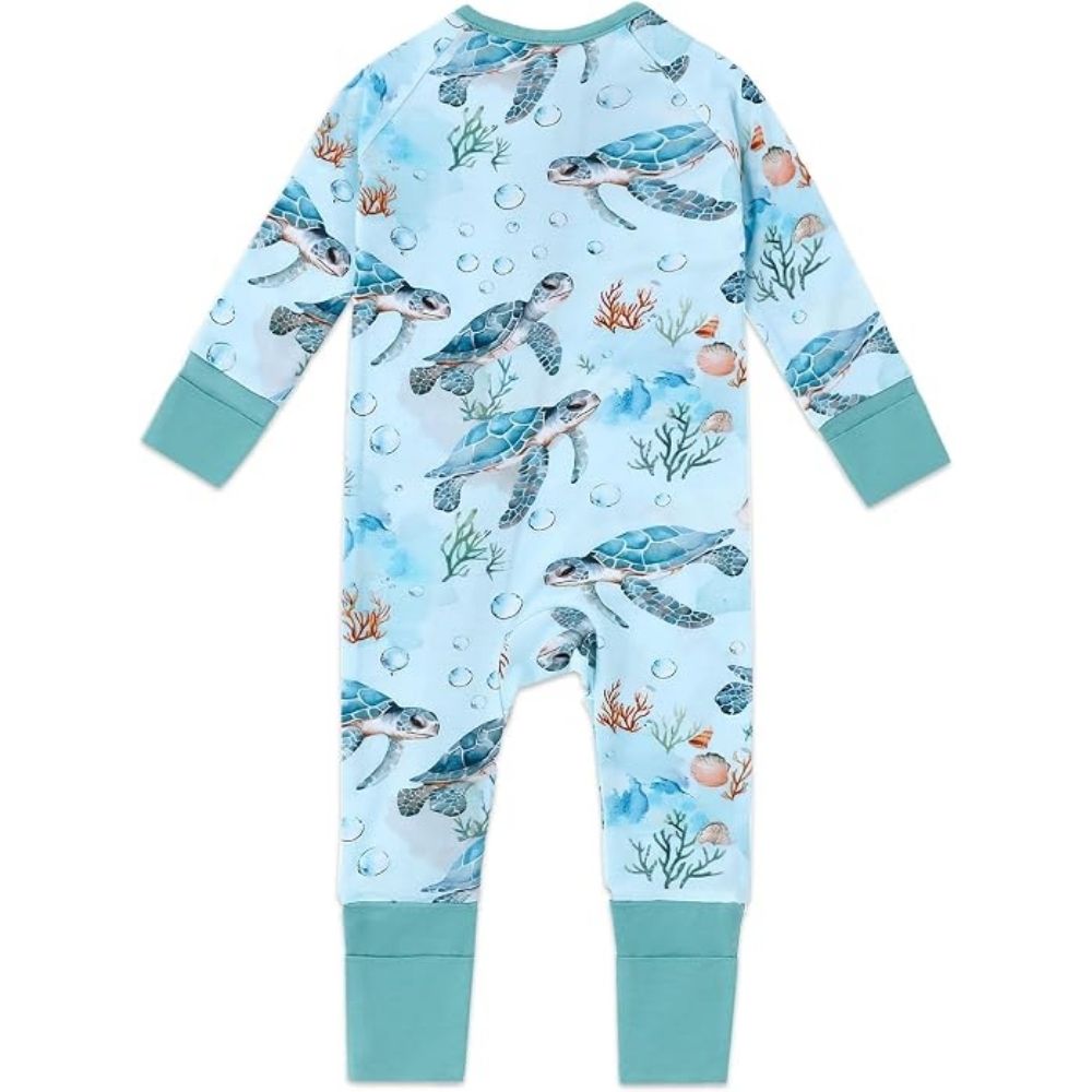 Turtle Ocean Blue Baby Convertible Zipper Romper, Turtle Baby Convertible Romper Ocean Lover BB0382