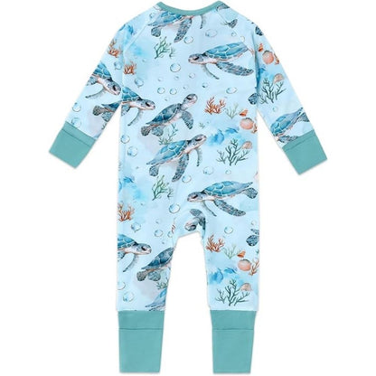 Turtle Ocean Blue Baby Convertible Zipper Romper, Turtle Baby Convertible Romper Ocean Lover BB0382