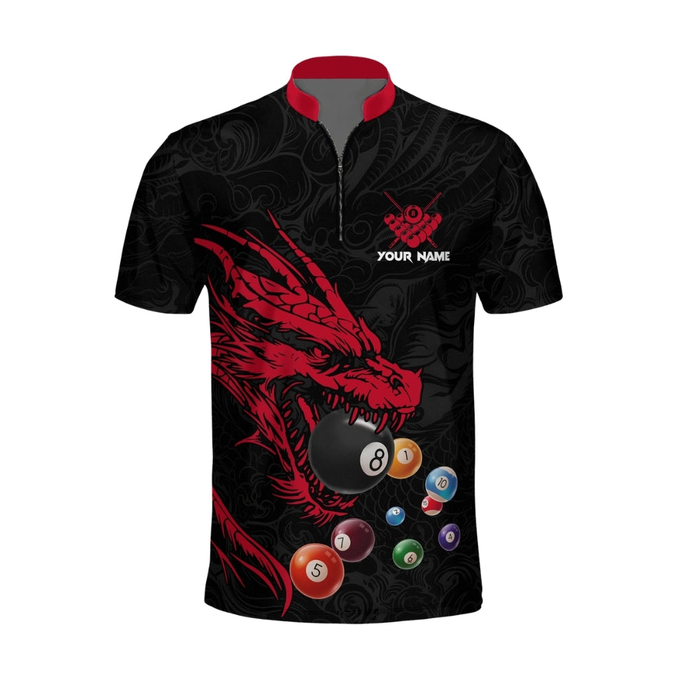 Custom Red Dragon Billiard Jersey For Men, Custom Dragon Pool Billiard Team Shirts BIZ0168