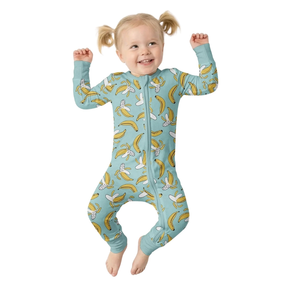 Banana Yellow Cyan Baby Convertible Zipper Romper, Banana Baby Romper Convertible BB0665