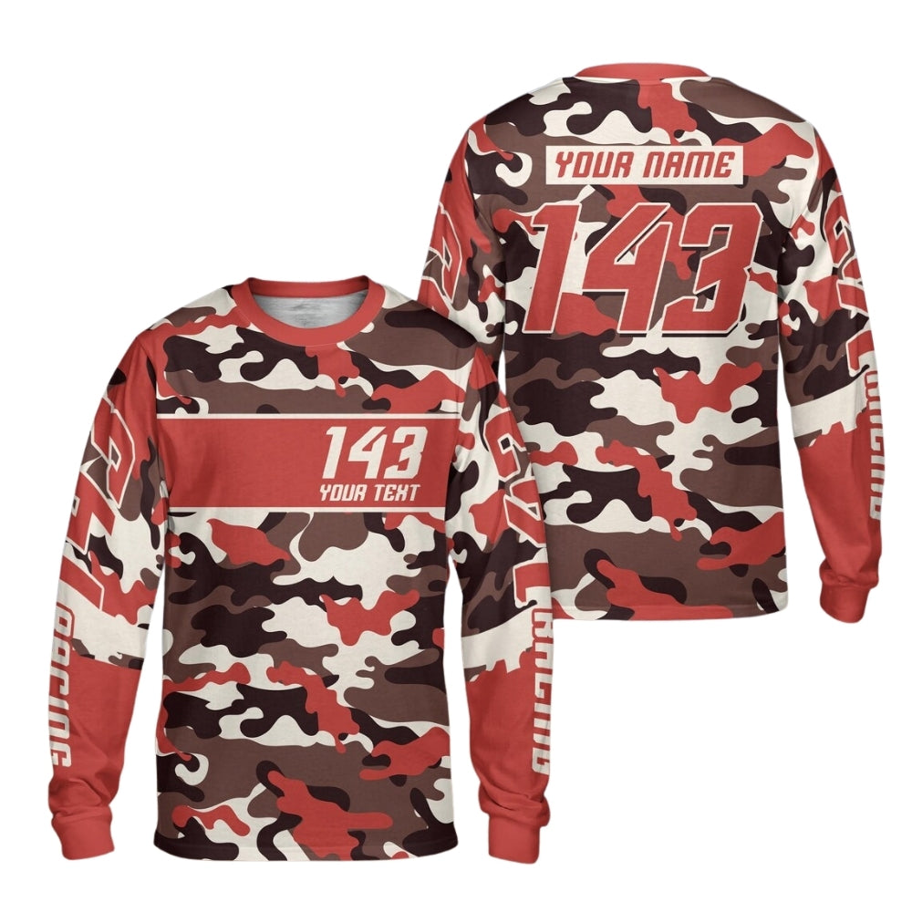 Custom Blue Camouflage Racing Dirt Bike Long Sleeve Jersey For Men, Custom Camo Dirt Bike Motocross Jerseys Shirt ME0034
