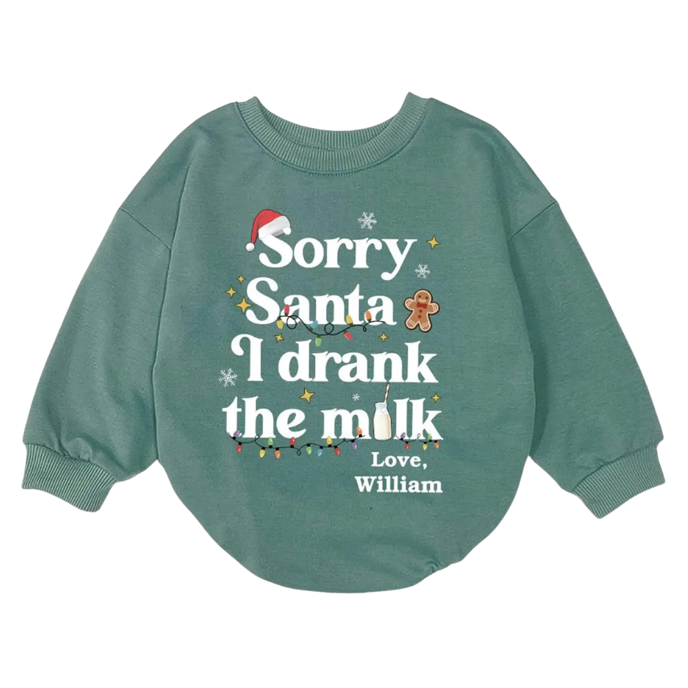 Personalized Sorry Santa I Drank the Milk Baby Romper Sweatshirt, Custom Funny Christmas Baby Romper Sweatshirt BB0143