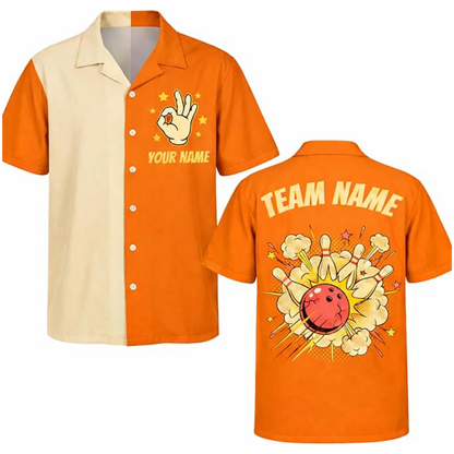 Custom Retro Blue Beige Bowling Hawaiian Shirt Mens, Custom Team Retro Bowling Shirt BZ0570
