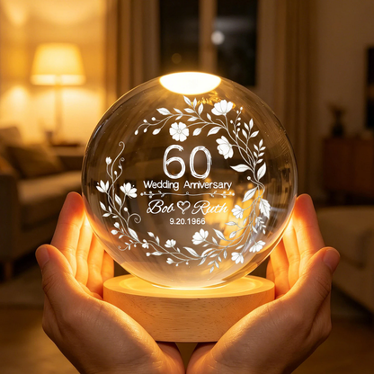Custom 60th Wedding Anniversary Crystal Ball Led Night Light, Custom 60 Years Wedding Night Light WD0894