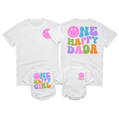 One Happy Girl One Happy Dada Custom First Birthday Family T Shirt, Personalized Matching 1st Birthday Family Shirts ET1515