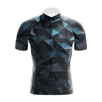 Night Sky Geometric Cycling Short Sleeve Jersey For Men, Geometric Black And Blue Cycling Jersey CG0866
