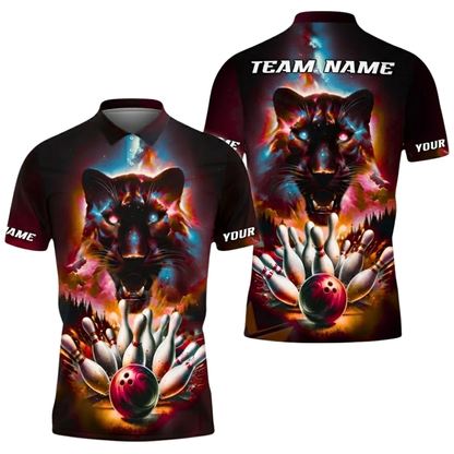 Custom Panther Purple Pink Bowling Polo Shirt For Men, Custom Panther Bowling Team Shirts BZ0532