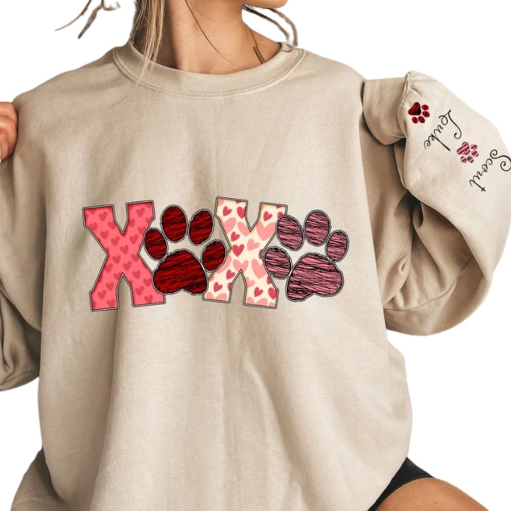 Custom XOXO Paw Pet Valentine Sweatshirt, Custom Pet Valentine's Sweatshirt 2D0833