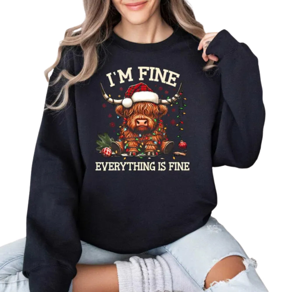 I'm Fine Everything Is Fine Cow Christmas Sweatshirt, Christmas Highland Cow Sweatshirt 2D0561